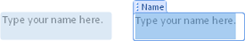 A content control as it appears when your mouse pointer hovers on it (left) and when selected (right) in Word 2010 Print Layout view.