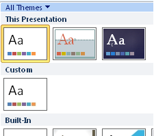 The “This Presentation” category is visible at the top of the Themes gallery when the gallery is expanded.