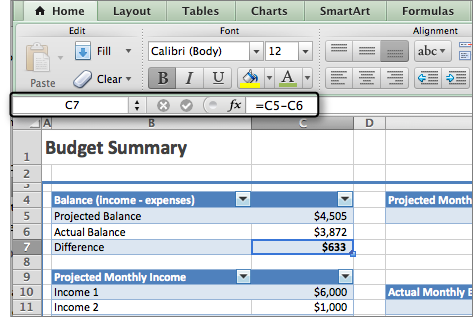 The new embedded Formula bar is closer to your working area without covering your content.