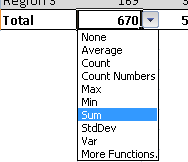 Just click in any cell of the total row to add or change the function for that cell.