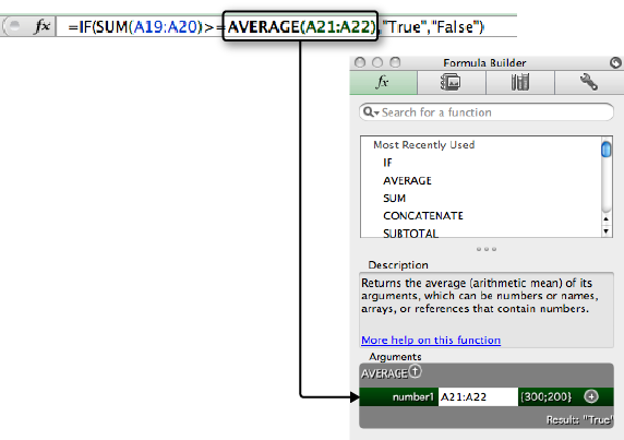 The Formula Builder automatically displays details for the active function.