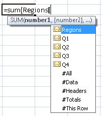 Example formula using structured references and AutoComplete.