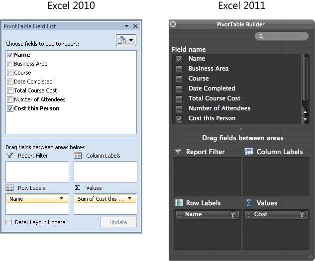 Select fields in the top of the PivotTable pane to add them to your PivotTable.