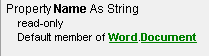 Definition for a member of the Word object model, shown in the Object Browser.