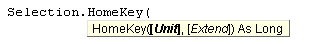 The HomeKey method displaying optional parameters.