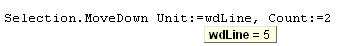 The numeric value of the wdLine constant.