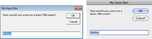 An input box shown in Office 2010 (left) and Office 2011 (right).