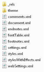 The main document folder in a Word document package.