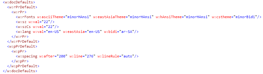 Formatting defaults in the styles.xml part.