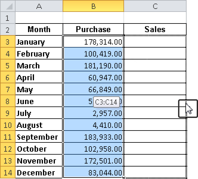 The selected values are moved to the right and back.