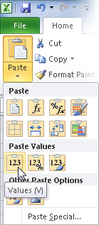 The Paste Values icon.