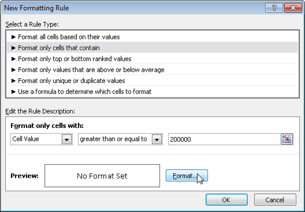 Defining the formatting rule.