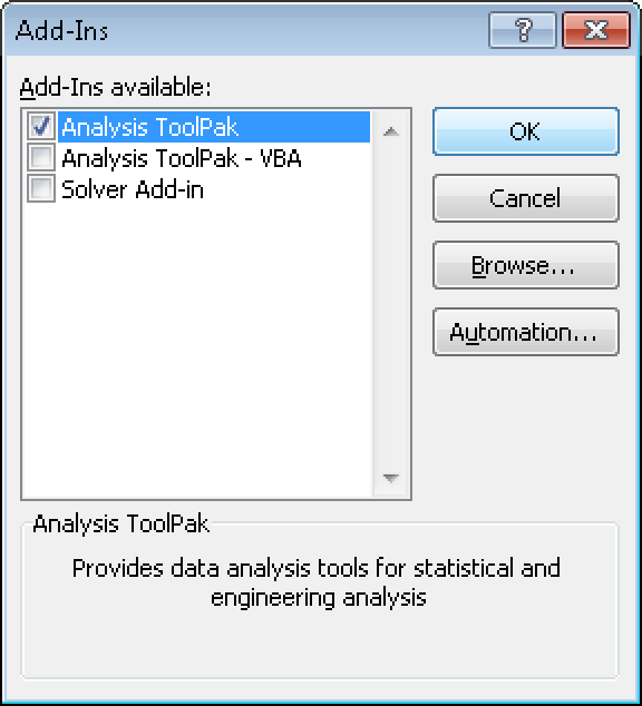 In Excel 2003 and earlier, certain analysis functions have to be enabled in the Add-Ins dialog box.