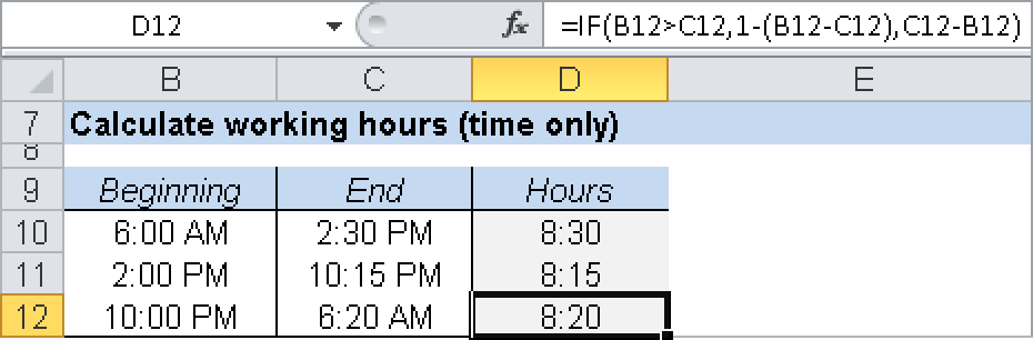 A possible day overrun has to be considered when only times are specified.