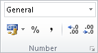 In Excel 2007 and Excel 2010, click the arrow at the bottom of the Number group on the Home tab to open the Format Cells dialog box.