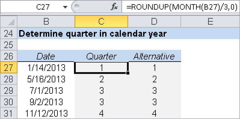 Identifying the quarter of the year.