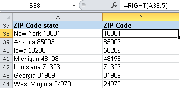 The five-digit ZIP Code is extracted with the RIGHT() table function.