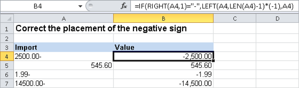 Converting a number by changing the placement of the negative sign.