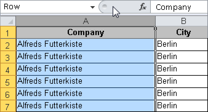 Assigning a name to column A.