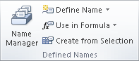 The Defined Names group on the Formulas tab in Excel 2007 and Excel 2010.