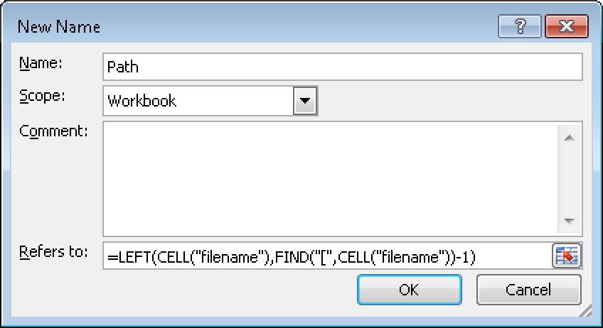 Entering a calculation for the name Path.