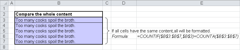 All of the cells need to have the same content for the format to be applied.