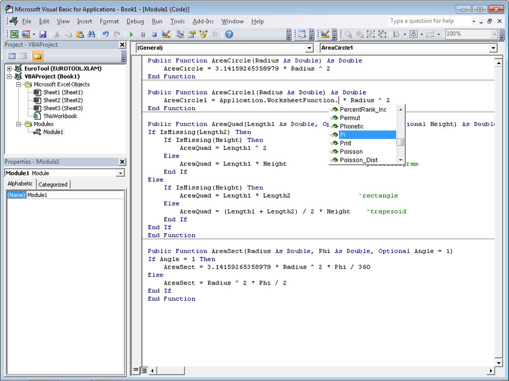 The list box in the Visual Basic Editor makes it easy to enter objects and identifiers.