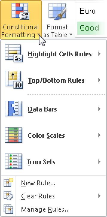 Conditional formatting in Excel 2007 and Excel 2010.