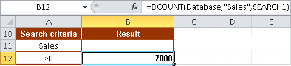 Different arguments for the DCOUNT() function.