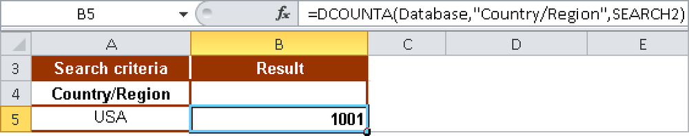 Different arguments for the DCOUNTA() function.