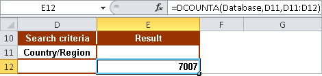 DCOUNTA() calculates the total number of invoices issued.