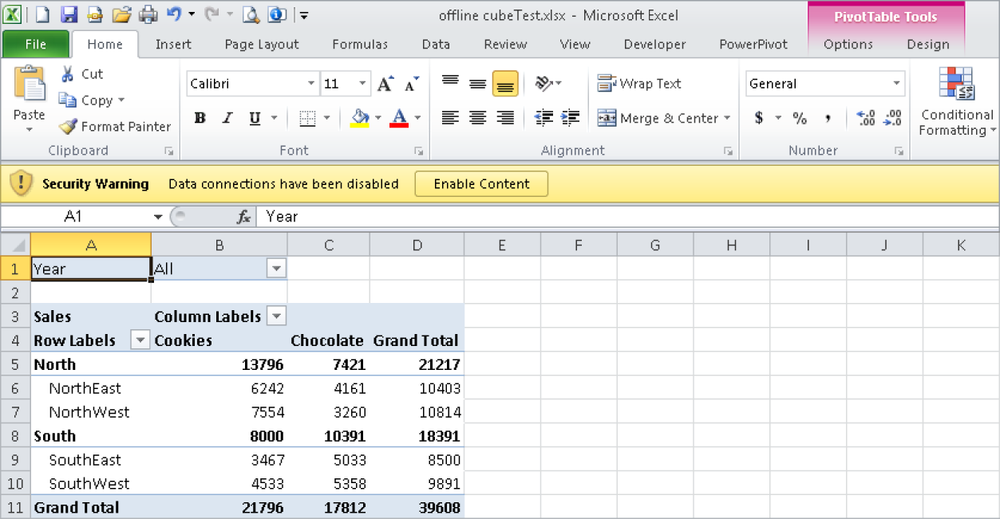 The security warning that is shown when Excel is accessing external data.