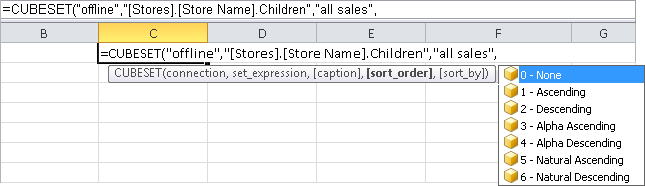 Tooltips show the choices for the CUBESET() function.