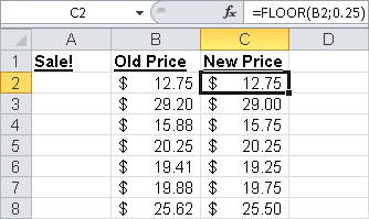 The new prices rounded to 25-cent increments.