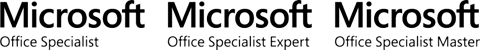 Image of the Microsoft Office Specialist, Expert, and Master logos.