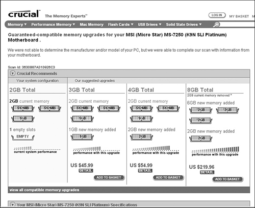 This system has 2GB of RAM installed, but it can handle more (and larger) memory modules.