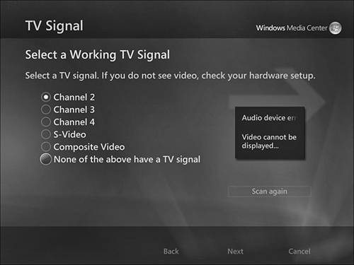 Searching for a working TV signal when setting up satellite TV manually.