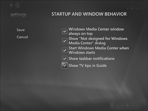 Suggested settings for optimizing WMC for full-screen, full-time use.