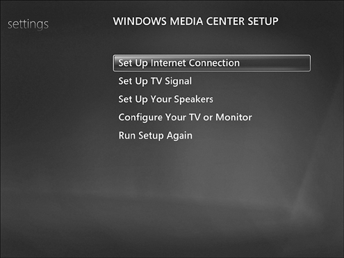 Use this menu to rerun portions or all of WMC setup.