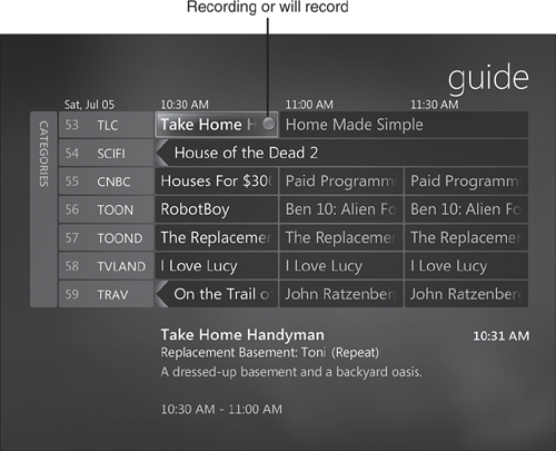 The red dot in the Guide tells you what is (or will be) recorded.