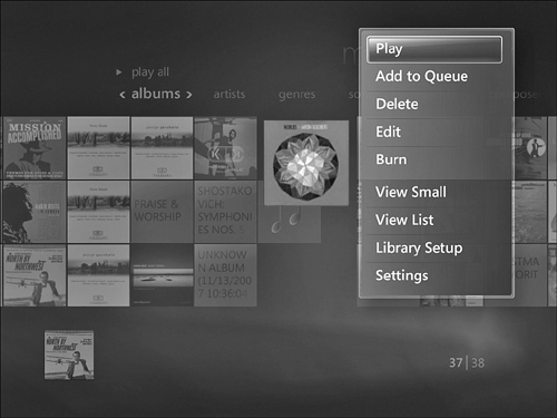 The right-click menu in Albums view.