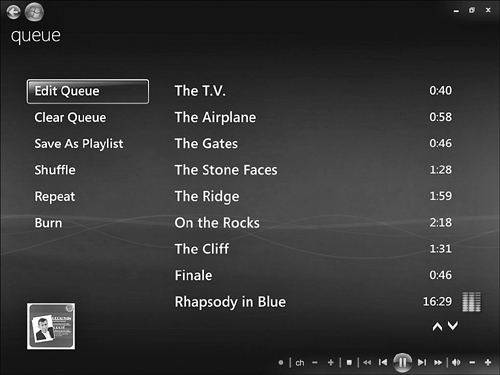 The Queue menu.