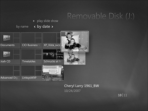 Viewing pictures files and other folders on a removable disk.