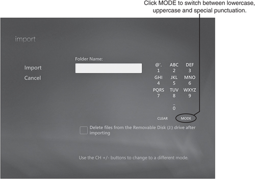 You can switch between lowercase, uppercase, and special punctuation by clicking MODE.