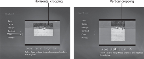 Comparing horizontal and vertical cropping in the Touch Up menu.