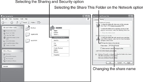 Sharing the user’s My Pictures folder on a system running Windows XP with Simple File Sharing enabled.