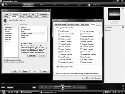 Configuring transition settings for the optional Picture Viz II visualization.