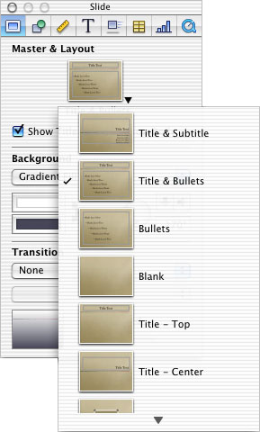 You use the Master & Layout drop-down menu to choose other slide configurations.