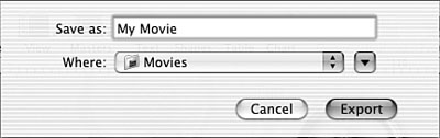 You enter a name for the movie, choose a location, and click Export.