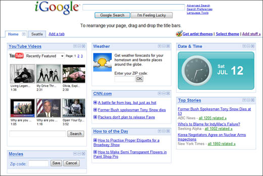 The default iGoogle page—not much content yet.